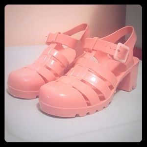 Pink Jelly Heeled Sandals